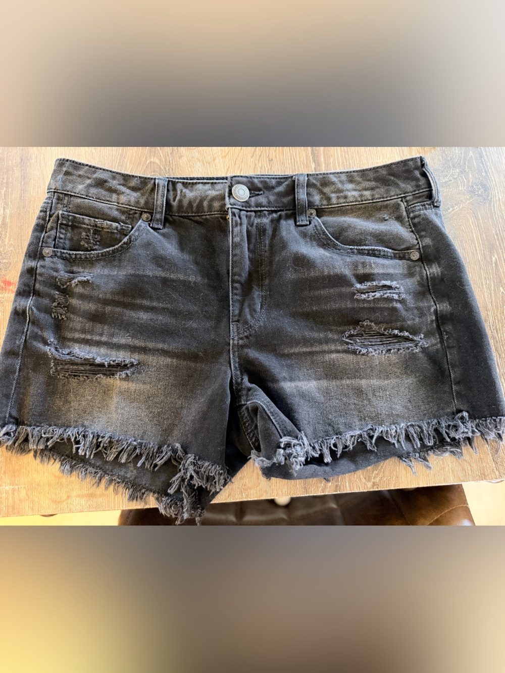 American Eagle Outfitters Black Distressed Denim Jean Shorts